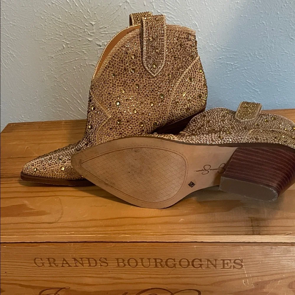 Jessica Simpson Gold/Tan Crystal Western Ankle Boots - Picture 3 of 7